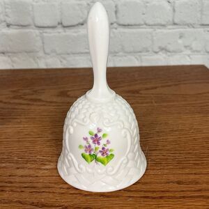 PRICE DROP Fenton Vtg white milk glass bell handpainted, violets in snow